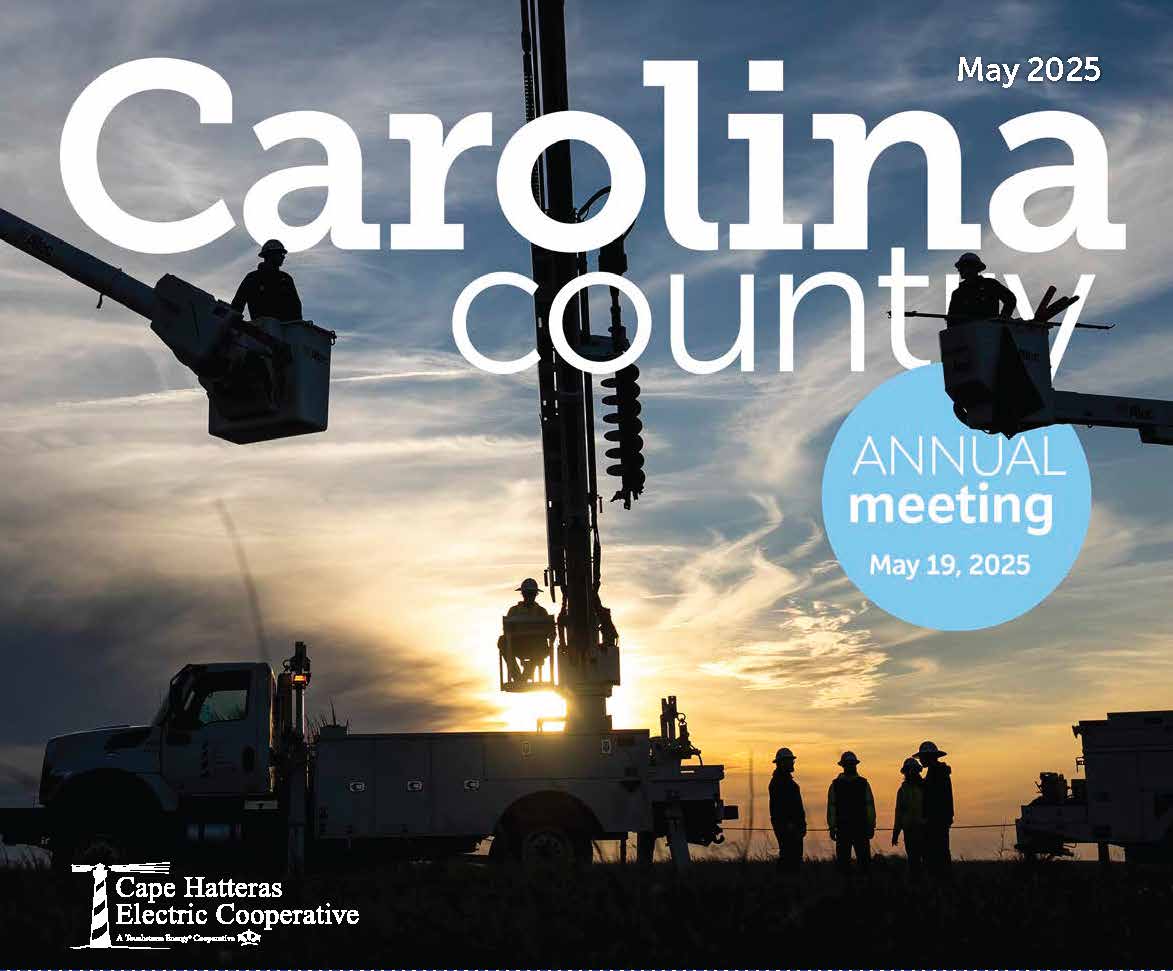 May Carolina Country Cover, CHEC linemen with sunset in the background
