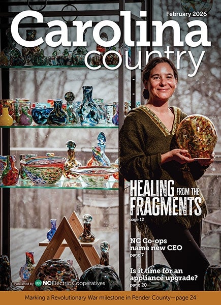 February Carolina Country Cover artist with blown glass