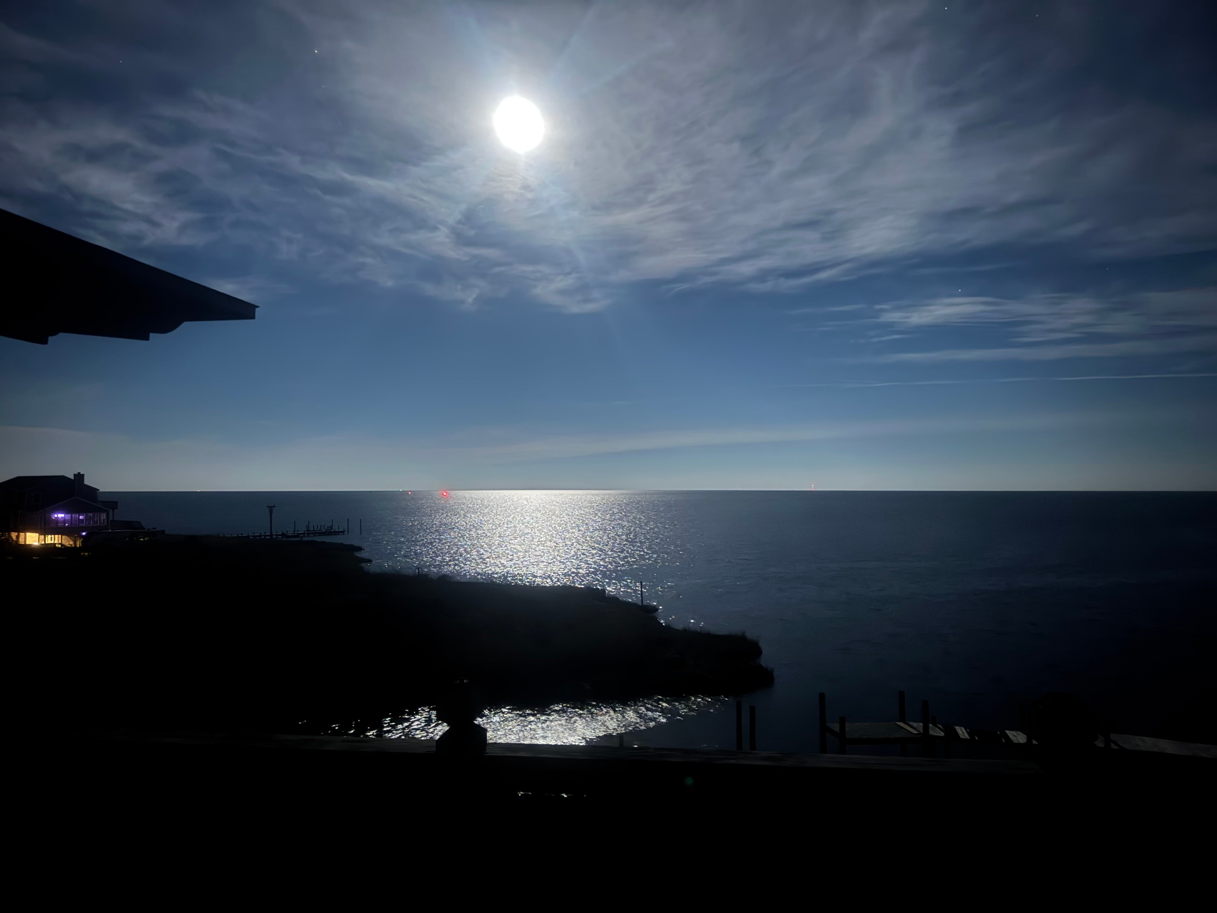Full moon over the Pamlico Sound at night