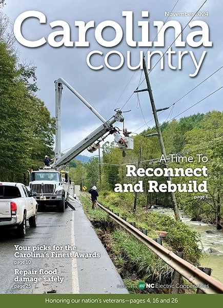 November Carolina Country Cover, Western NC Hurricane Recovery Lineman and buckets